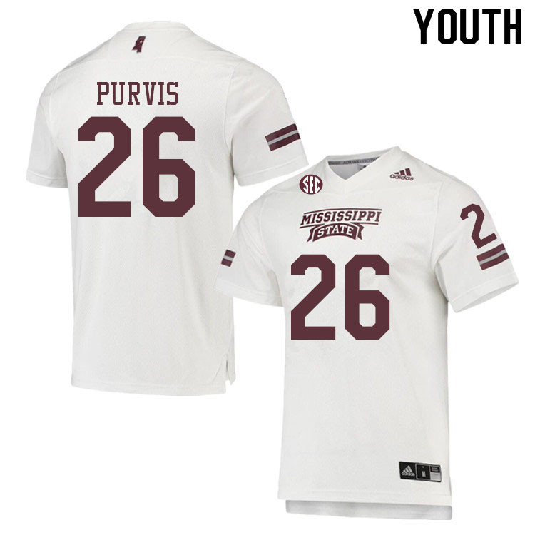 Youth #26 J.P. Purvis Mississippi State Bulldogs College Football Jerseys Sale-White